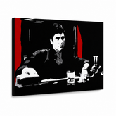 Quadro POP Art dipinto a mano AL PACINO 1 pezzo al30 – Visualizzazione 3D del quadro dipinto a mano su sfondo bianco. Colori dominanti: nero, rosso, grigio, bianco.