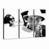 Quadro POP Art dipinto a mano Fear and Loathing in Las Vegas 3 pezzi lv – Visualizzazione 3D del quadro dipinto a mano su sfondo bianco. Colori dominanti: nero, bianco, grigio.