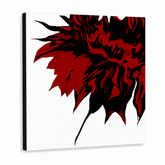 Quadro POP Art dipinto a mano FLOWER 3 parti flo – Visualizzazione 3D del quadro dipinto a mano su sfondo bianco. Colori dominanti: nero, rosso, arancione.