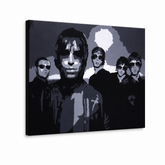 Quadro POP Art dipinto a mano Oasis 1 pezzo oa – Visualizzazione 3D del quadro dipinto a mano su sfondo bianco. Colori dominanti: nero, grigio, bianco.