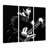 Quadro POP Art dipinto a mano Oasis 3 pezzi oa2 – Visualizzazione 3D del quadro dipinto a mano su sfondo bianco. Colori dominanti: nero, grigio, bianco, strieborná.