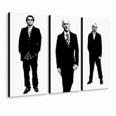 Quadro POP Art dipinto a mano REM 3 pezzi rem – Visualizzazione 3D del quadro dipinto a mano su sfondo bianco. Colori dominanti: nero, bianco, grigio.