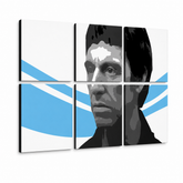 Quadro POP Art dipinto a mano Scarface - AL PACINO 6 pezzi al40 – Visualizzazione 3D del quadro dipinto a mano su sfondo bianco. Colori dominanti: nero, blu, bianco.