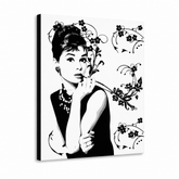 Quadro POP Art dipinto a mano Sconto -15% Audrey Hepburn ah4 – Visualizzazione 3D del quadro dipinto a mano su sfondo bianco. Colori dominanti: nero, bianco, grigio.