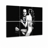 Quadro POP Art dipinto a mano SOPRANOS 6 pezzi sop2 – Visualizzazione 3D del quadro dipinto a mano su sfondo bianco. Colori dominanti: nero, bianco, blu.