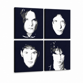 Quadro POP Art dipinto a mano The Vervet 4 pezzi tv – Visualizzazione 3D del quadro dipinto a mano su sfondo bianco. Colori dominanti: nero, bianco, marrone.