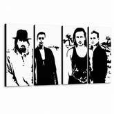Quadro POP Art dipinto a mano U2 in nero 4 pezzi U22 – Visualizzazione 3D del quadro dipinto a mano su sfondo bianco. Colori dominanti: nero, bianco.