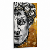 Quadro moderno con ritratto del David, dettagli dipinti a mano e accenti oro su tela premium, stile artistico Papilora.