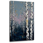 Visualizzazione 3D del quadro Foresta di Betulle con telaio in legno a vista, stile moderno Premium Art di Papilora.