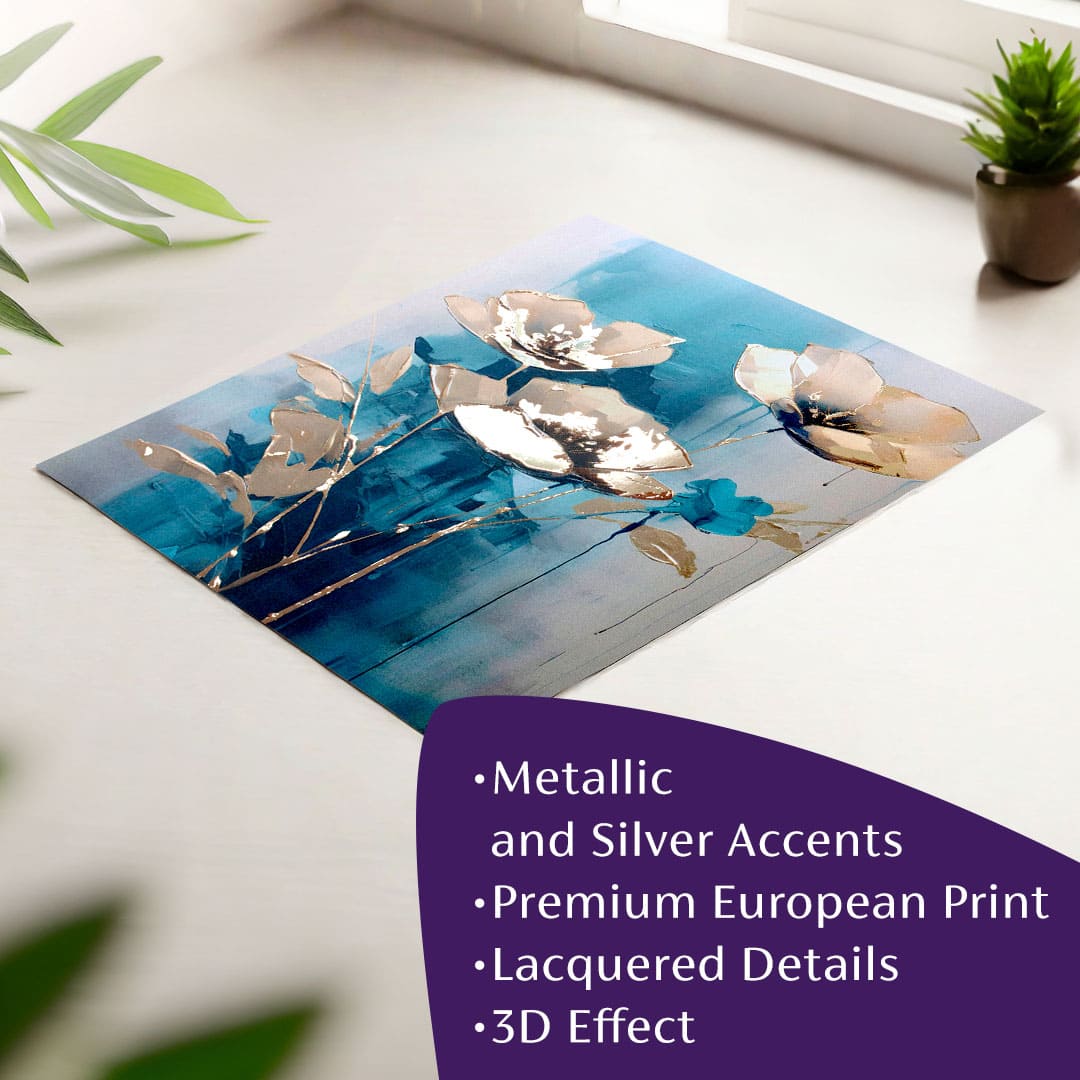 Poster da parete con effetto EXTRA - Teal Flowers | misure diverse
