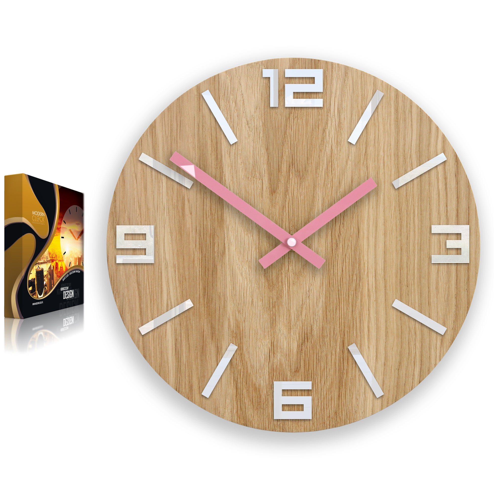 Orologio da parete in legno arabo bianco-rosa