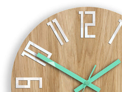 Orologio da parete in legno SLIM Bianco-Mentolo