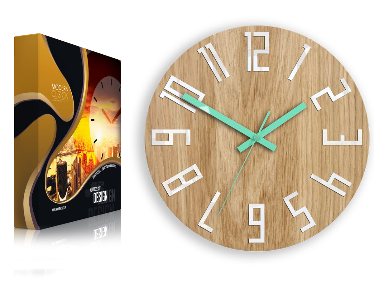 Orologio da parete in legno SLIM Bianco-Mentolo