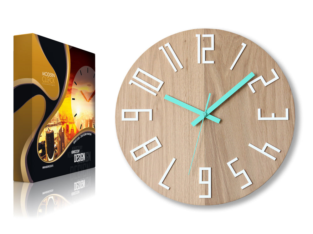 Orologio da parete in legno SLIM Bianco-Mentolo