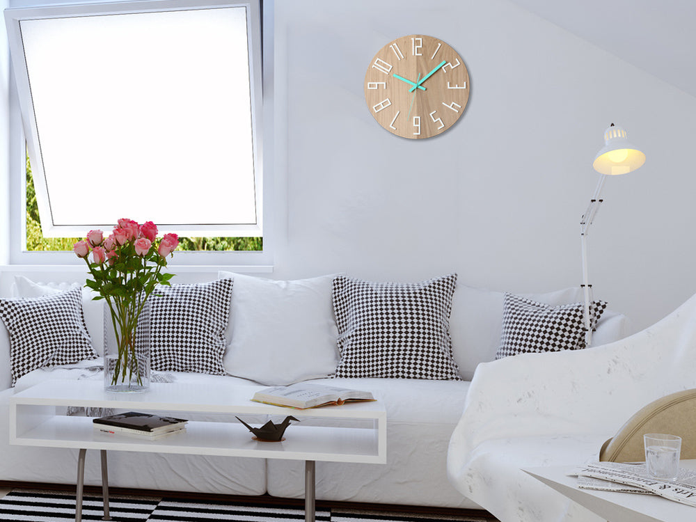 Orologio da parete in legno SLIM Bianco-Mentolo