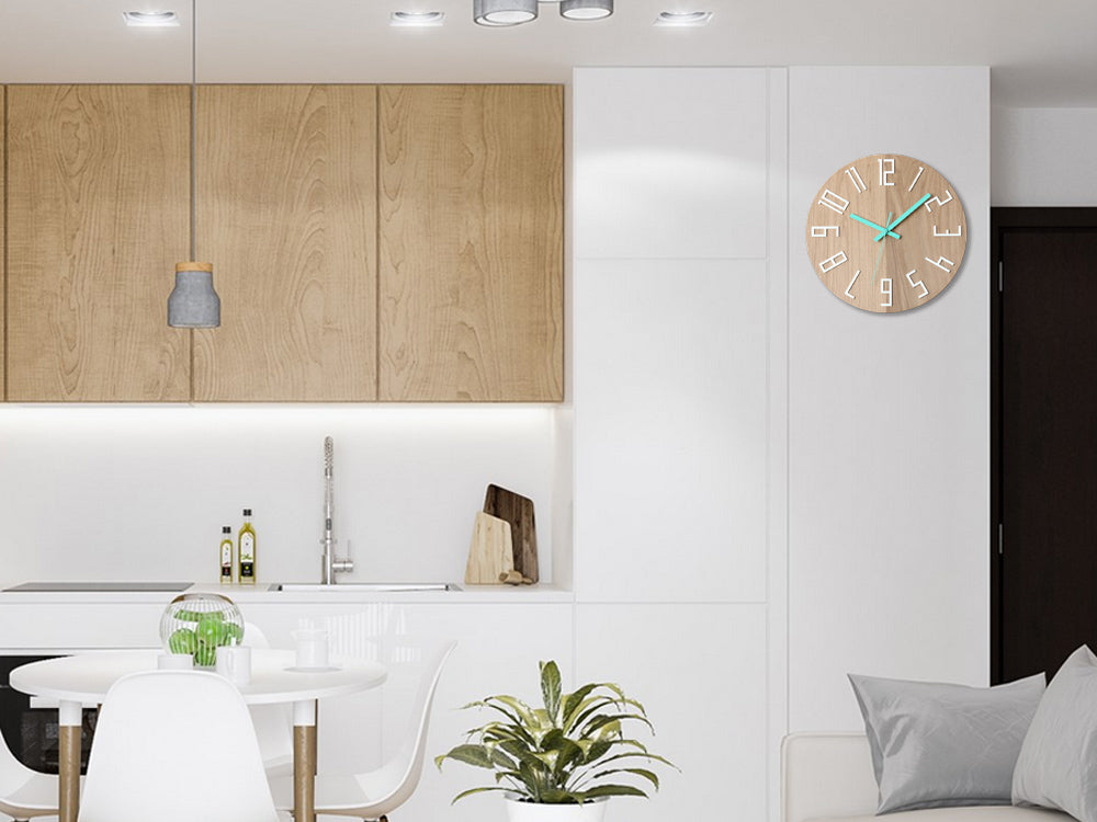 Orologio da parete in legno SLIM Bianco-Mentolo