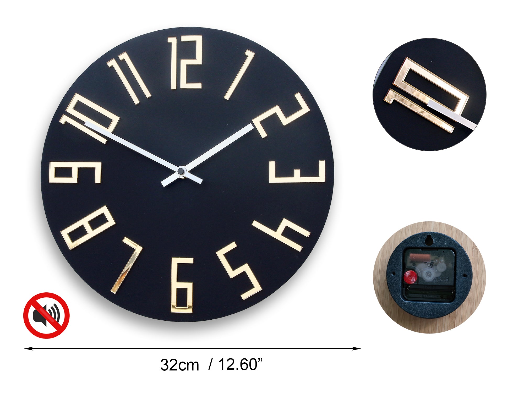 Orologio da parete moderno SLIM Nero opaco