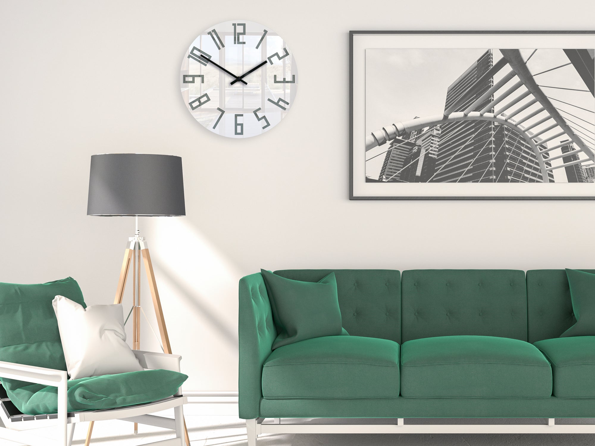 Orologio da parete moderno sottile in acrilico bianco-grigio