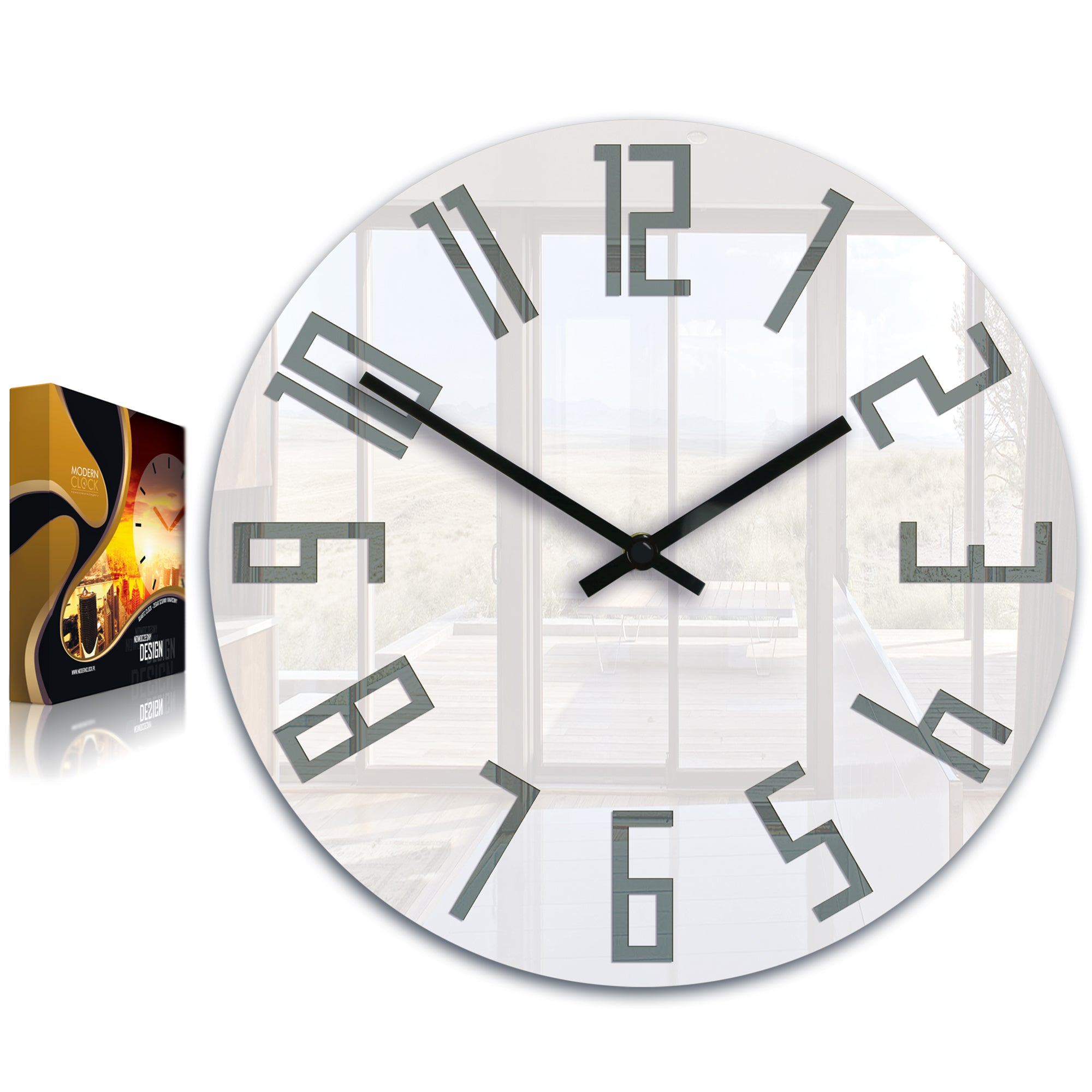 Orologio da parete moderno sottile in acrilico bianco-grigio