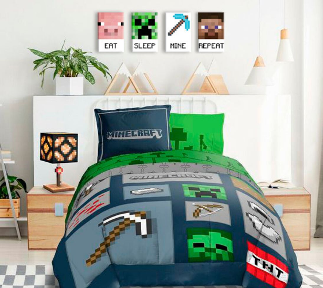 Pittura Minecraft - Personaggi in primo piano su tela - EAT, SLEEP, MINE, REPEAT Sconto 60% 80x30 cm