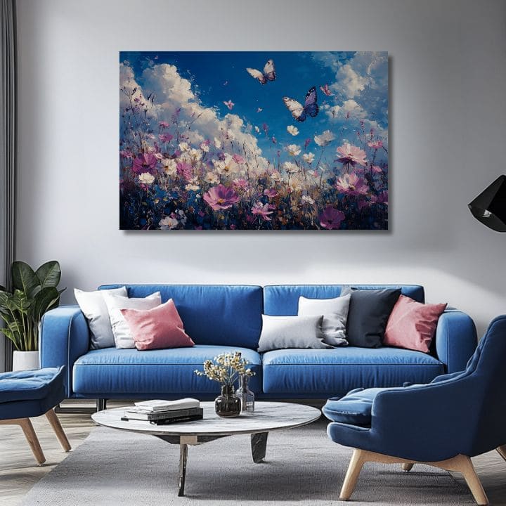 Pittura di farfalla che vola sul prato