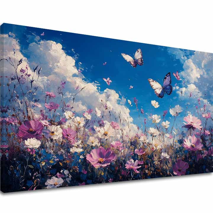 Pittura di farfalla che vola sul prato