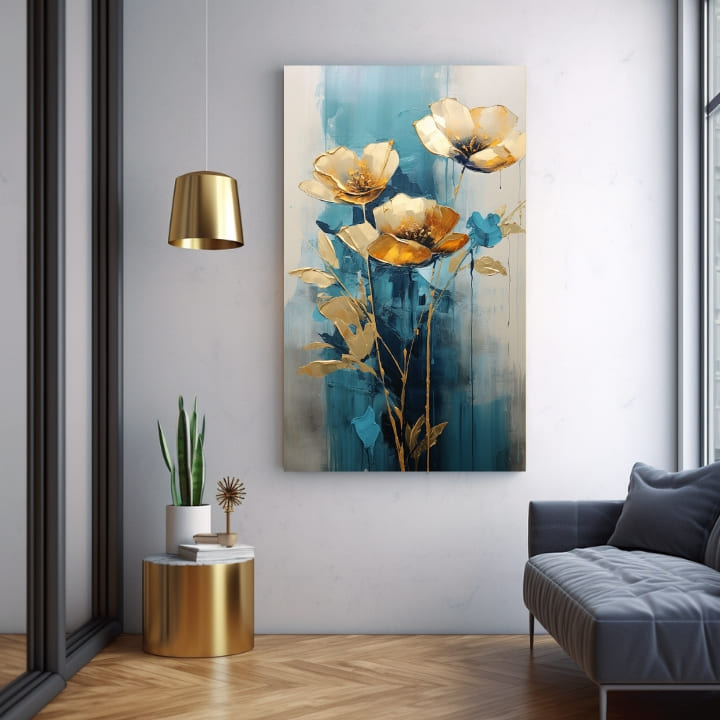 Eleganza senza tempo su tela Splendore dorato su tela blu | dimensioni diverse