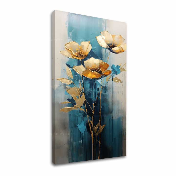 Eleganza senza tempo su tela Splendore dorato su tela blu | dimensioni diverse