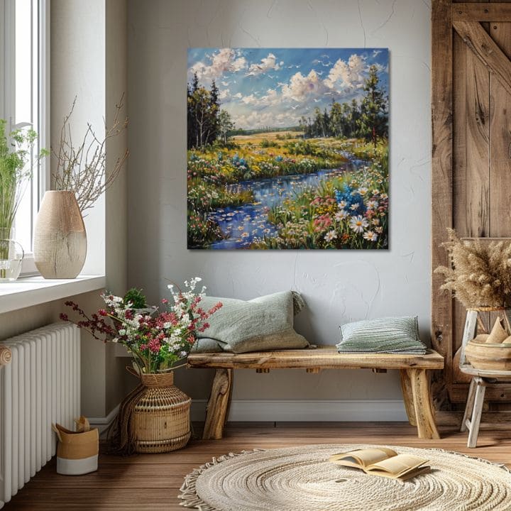 Paesaggio dipinto su tela Ruscello in natura