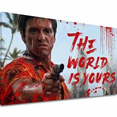 Quadro su tela di Scarface raffigurante il sanguinario Tony Montana con una pistola in mano | dimensioni diverse