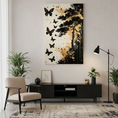 L'immagine su tela Butterfly Harmony - Design nero e oro