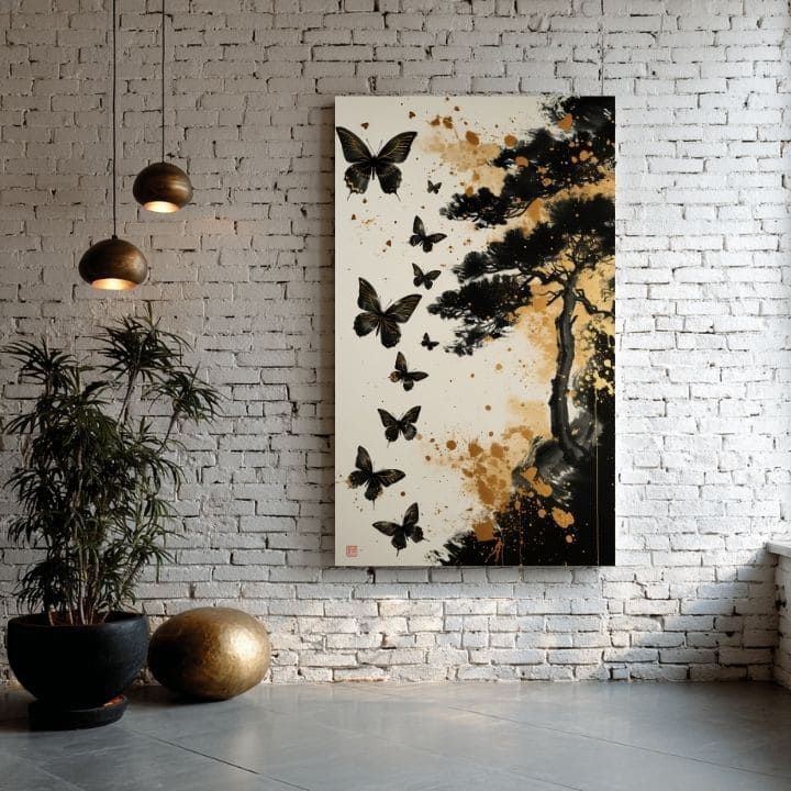 L'immagine su tela Butterfly Harmony - Design nero e oro