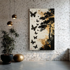L'immagine su tela Butterfly Harmony - Design nero e oro