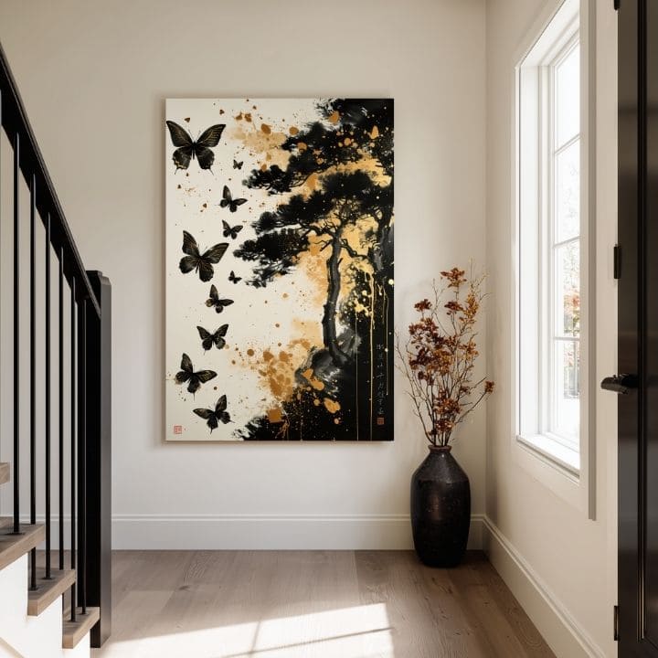 L'immagine su tela Butterfly Harmony - Design nero e oro