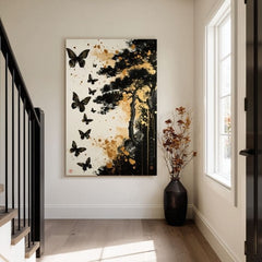 L'immagine su tela Butterfly Harmony - Design nero e oro