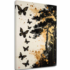 L'immagine su tela Butterfly Harmony - Design nero e oro