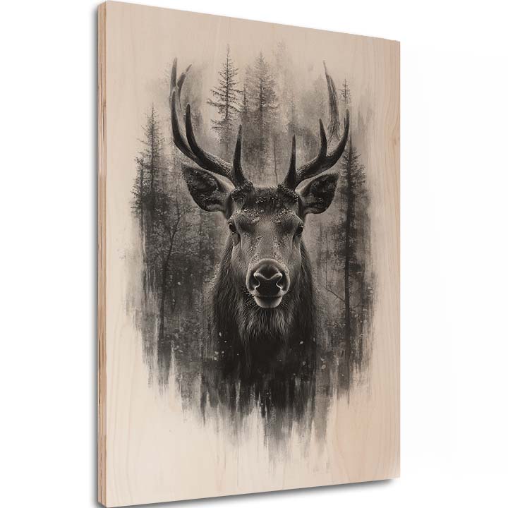 L'immagine su legno - Cervi in una nebulosa tranquilla