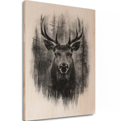 L'immagine su legno - Cervi in una nebulosa tranquilla