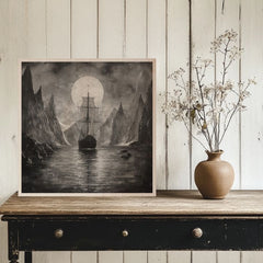 L'immagine su legno - Drakkar sotto la luna