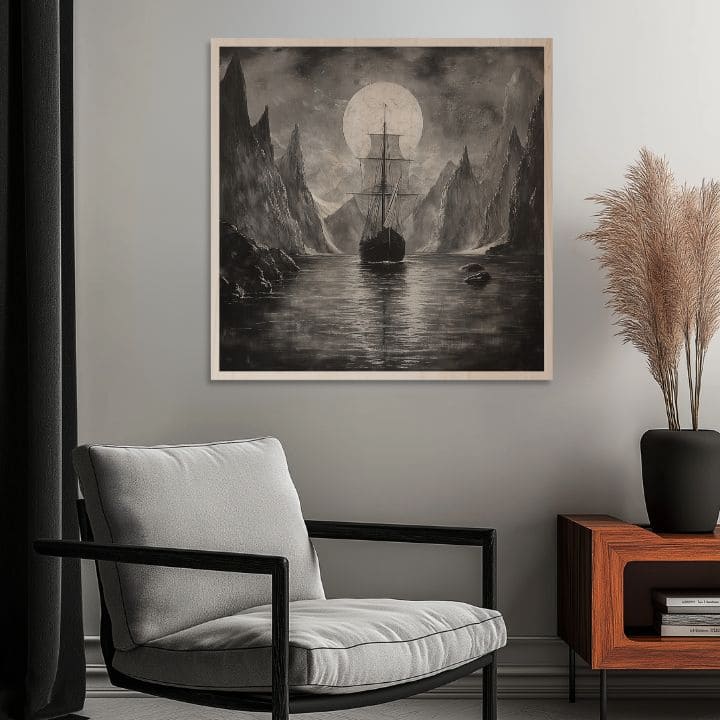 L'immagine su legno - Drakkar sotto la luna