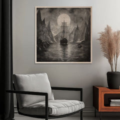 L'immagine su legno - Drakkar sotto la luna