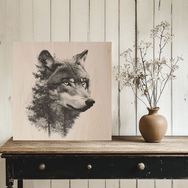 Pittura su legno Varg - Spirito della natura selvaggia scandinava