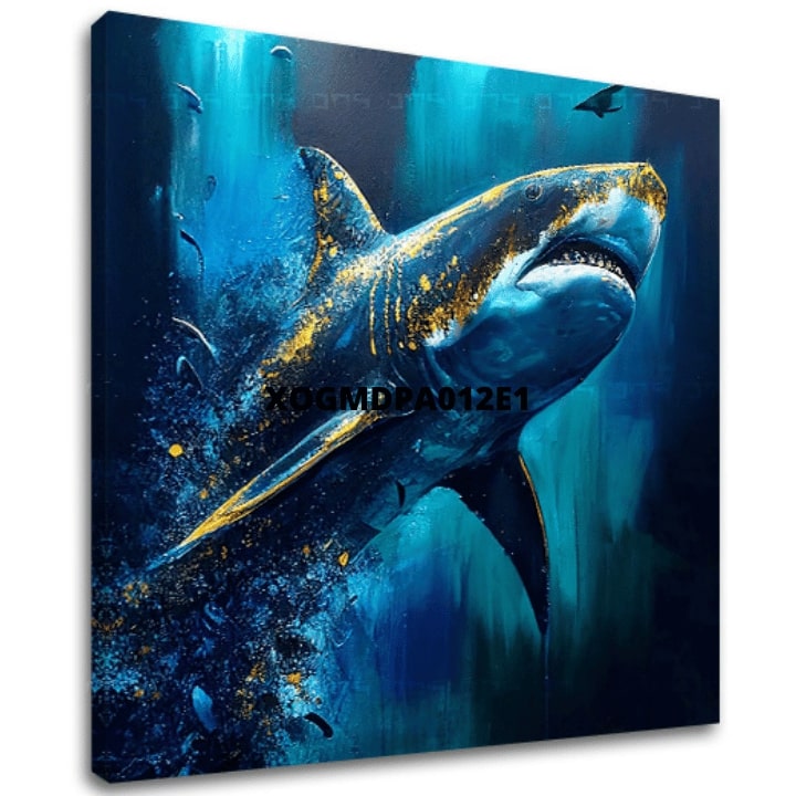 Pittura decorativa su tela - PREMIUM ART - Shark Force in Dark Water