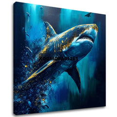 Pittura decorativa su tela - PREMIUM ART - Shark Force in Dark Water