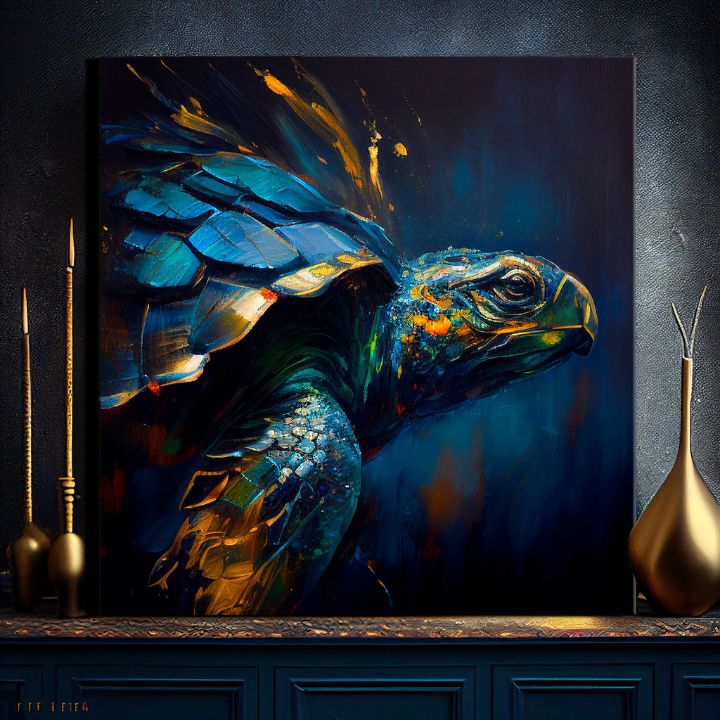 Pittura decorativa su tela - PREMIUM ART - Green Turtle Odyssey