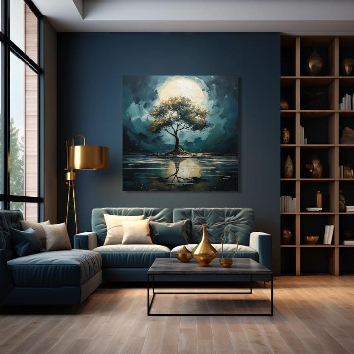 Decorazione murale moderna Albero della luna notturna - PREMIUM ART | dimensioni diverse