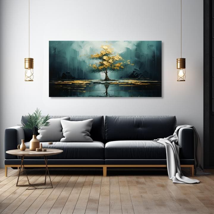 Decorazione da parete moderna Riflesso dorato nel lago - PREMIUM ART | dimensioni diverse