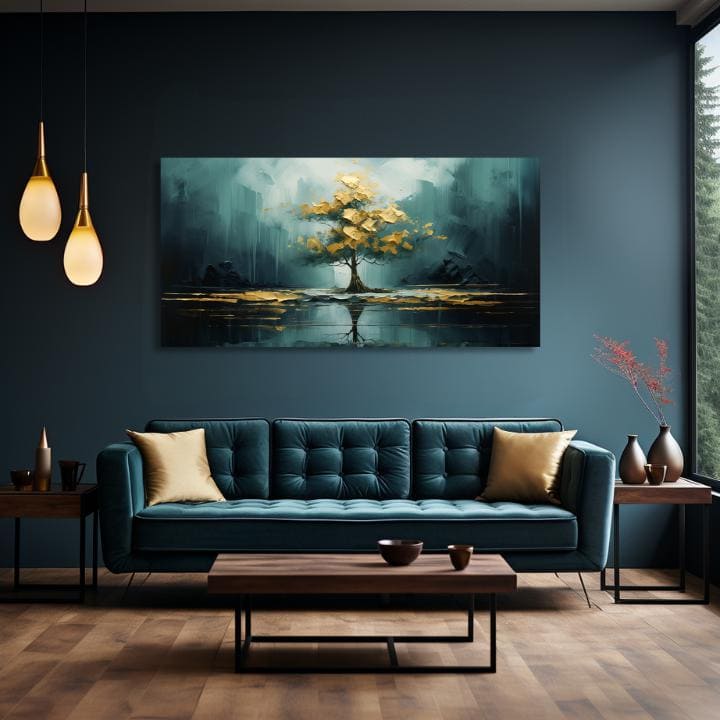 Decorazione da parete moderna Riflesso dorato nel lago - PREMIUM ART | dimensioni diverse