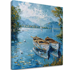 Dipinto di paesaggio su tela Paesaggio con barche | Dettagli in acrilico