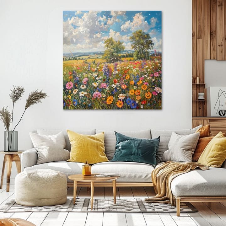 L'immagine di un campo di fiori su tela Prato estivo | Dettagli acrilici